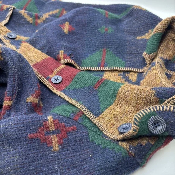 Vintage Woolrich Southwest Aztec Wool Patterned Hooded Trench Blanket Coat SMALL